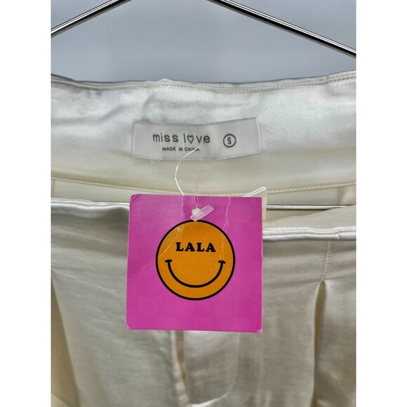 Women's Pants - miss love by Lala White Silk Flowy Wide Leg Pleeted Slack Size S - Picture 3 of 8